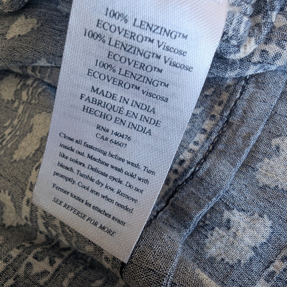 Faherty Orinda Long Sleeve Maxi Dress Navy Blue‎ Block Print Button Up Tie Waist - Picture 9 of 9
